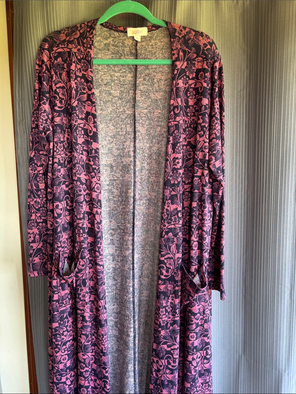 LuLaRoe Pink and Black Floral Open-Front Cardigan